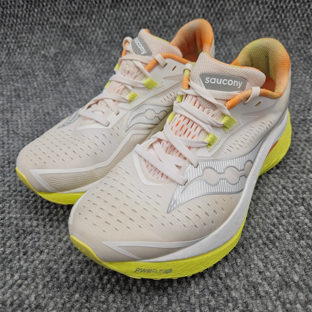 Saucony Women's 8 White Yellow Endorphin Speed 2 Running Shoes Lace Up Sneakers